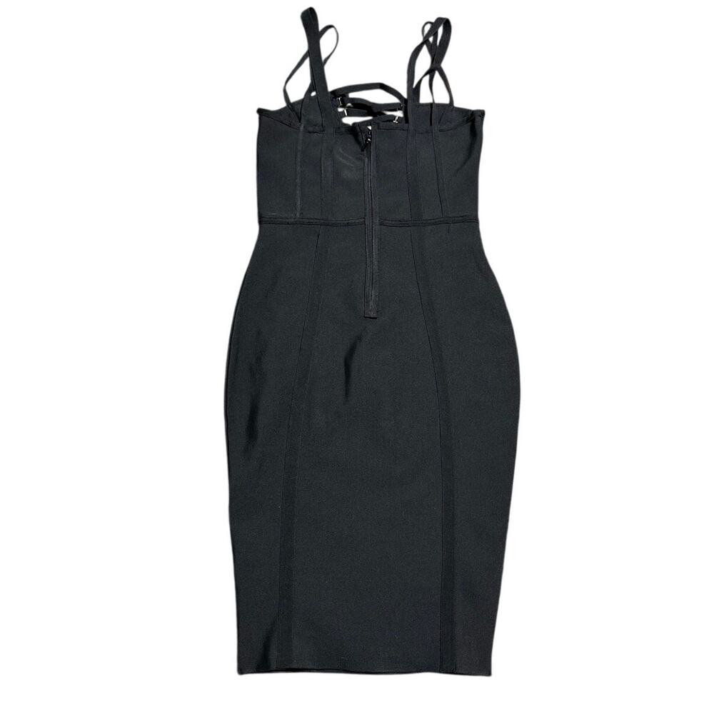 Black Corset Lace Up Bodycon Midi Dress Goth Party US 4